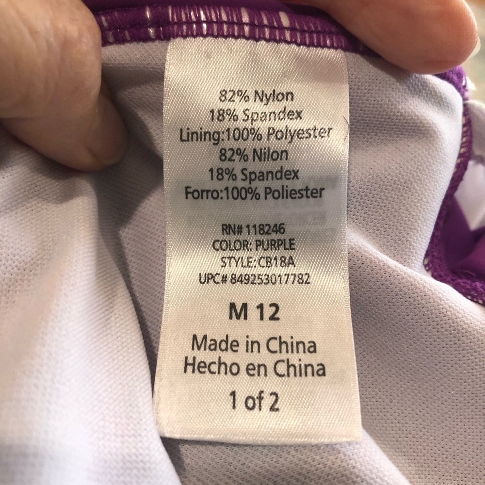 Cabana Beach Size M(12) purple one piece swimsuit. Ruching crisscross straps - Picture 7 of 10